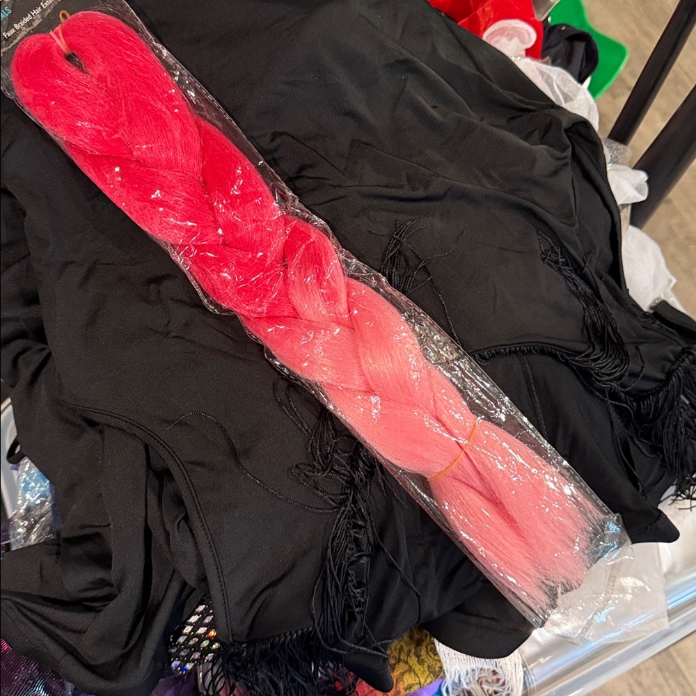 Black Fringe Dress with Pink Hair Extension